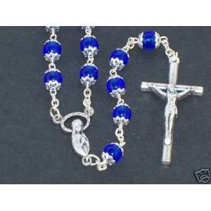    6mm Blue Sapphire Capped Beads Rosary 18 Long 