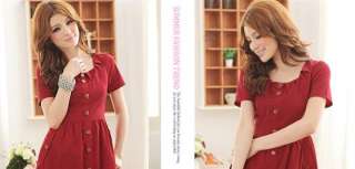Korean Women Slim Waist Buttons Dress,8219B,BLACK, sz L  