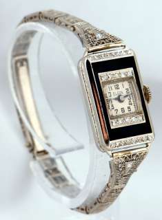 Elgin 18K White Gold Filigree & Diamond Ladies Watch  