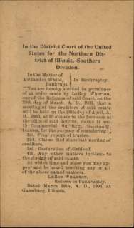 Galesburg IL Alexander White Bankruptcy Notice 1903 Private Mailing 