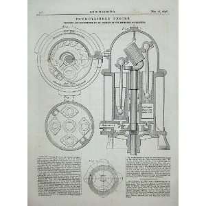  1876 Engineering Four Cylinder Engine Machinery Brown