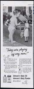 1945 Johnsons Baby Oil Powder My Way Mom Vintage Print Ad  