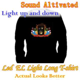 Music Sound Activated Up and Down LED Light EL Long Sleeve T Shirt 