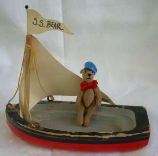 MINIATURE ooak artist TEDDY sailor in his boat ROOSEVELT BEAR CO by C 