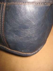   Navy Leather Top Handle Turnlock Messenger Satchel Field Bag  