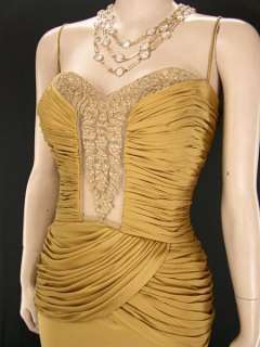 BADGLEY MISCHKA COUTURE Silk CHIFFON Old Hollywoood Ruche Evening Gown 