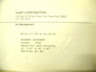 Signed Robert Kushner 1987 Tondo Abstract Lithograph  