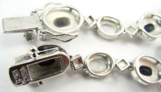 Sterling Silver Sapphire Bracelet Oval Cut Diamond 7.5 Inch  