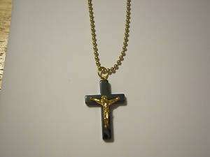 Gold Pewter and Hematite Crucifix Ball Chain Necklace  