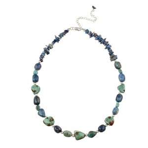  Denim Lapis, Created Turquoise Chips & Nuggets Necklace w 
