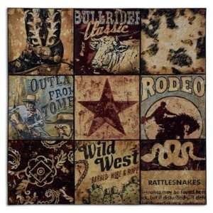  Western Cowboy Collage Tapestry Wall Hanging 53 x 53 