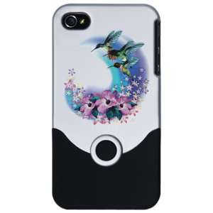  iPhone 4 or 4S Slider Case Silver Hummingbird And Hibiscus 