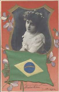 BRAZIL BANDEIRA BORDADA OLD EMBROIDERED FLAG REAL PHOTO  