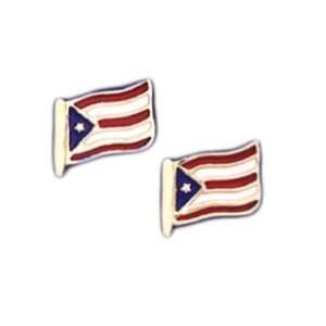  14k Yellow Gold Puerto Rico Flag Earrings Jewelry