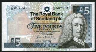 Bank Note 5 Pounds 1988 large Scotland P352a AU/Unc  