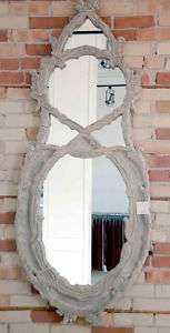 BARREVELD Large White Washed Wood Carved Mirror Width 28 Height 65 