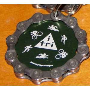  Triathlon Gift   Green Recycled Key Ring 