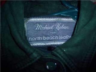 VINTAGE NORTH BEACH LEATHER MICHAEL HOBAN GREEN SUEDE FLOOR LENGTH 