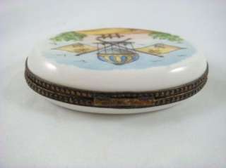   Painted Limoges France Oval Hot Air Ballon Trinket Pill Box  