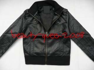New Womens BLACK Leather Lk Coat Bomber Jacket P SZ XS  