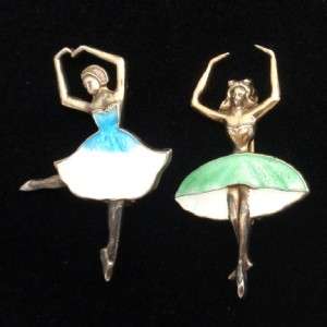 Ballerina Pins Vintage Sterling Silver Enamel Artel  