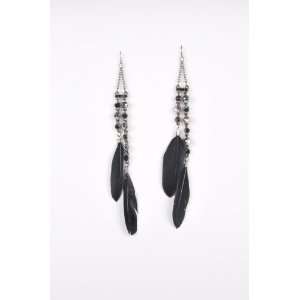    Buch Hill Long Black Feather & Bead Earrings For Women Jewelry