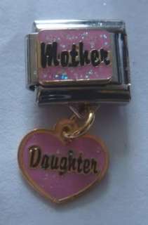 Italian Charm MOTHER & DAUGHTER Pink Heart Dangle 9mm fits Nomination 