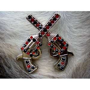  4 Gun Shaped Conchos with Red and Black Crystals 