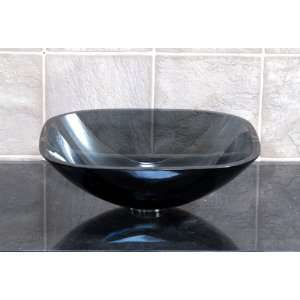  1/2 Thick Clear Black Square Glass Vessel Sink + Pop Up 