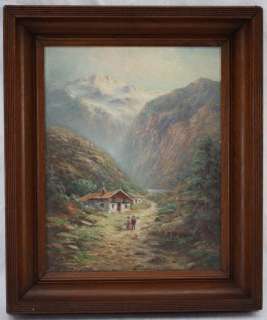 Antique Oil on Board Mountain Scene SIGNED Albert Johnson Oil Painting 