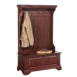  Hall Tree Coat Hanger with Storage Bench in Cherry Finish 
