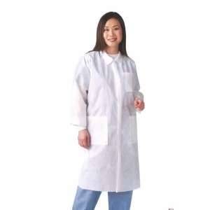 Disposable Lab Coat w/ Knit Cuff w/ Traditional Collar, White (Case of 
