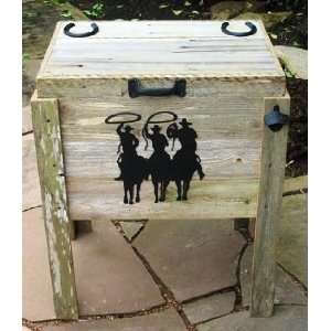 TEXAS Black Cowboys Cooler Hand Made Weathered Wood Outdoor Ice Chest 