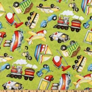  44 Wide Going Places Boats/Cars/Airplanes Lime Fabric By 