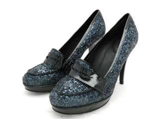 JCrew Biella Glitter High Heel Loafers 7 metallic navy $265 shoes 
