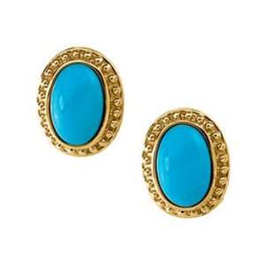    14K Yellow Gold Genuine Turquoise Cabochon Earrings Jewelry