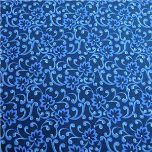 Telegraph Road Cotton Fabric Blue Scrollwork Floral FQs  
