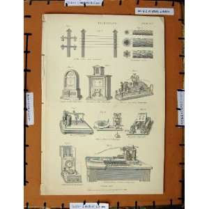  Antique Print C1800 1870 Telegraph Instruments Printing 