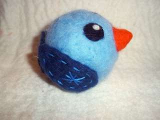 Needle Felted Birdie Ball OOAK 3 Blue Bird Cute  