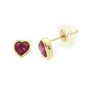   cz Heart Yellow Gold Earring W/ Safety Back For Kids & Teens Jewelry