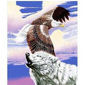   Plush Wolf and Eagle Queen Mink Style Blankets 79x95