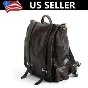   Genuine Real Leather Vintage Backpacks Messenger Bag Black Coffee Gray