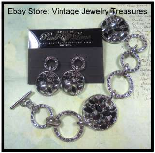   Park Lane Silver Black Jet Crystal Pendant~Bracelet & Pierced Earrings