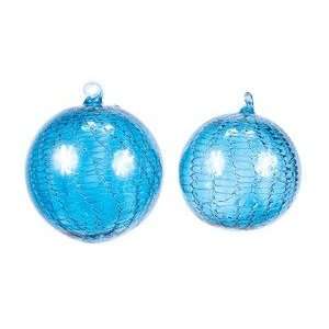  Set 12 Teal Blue Spun Web Ball Glass Christmas Ornament 