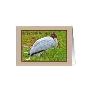  Birthday, 50th, Wood Stork Bird Card Toys & Games
