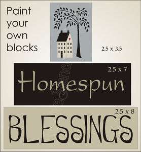 STENCIL Homespun Blessings Willow Tree Saltbox Blocks  
