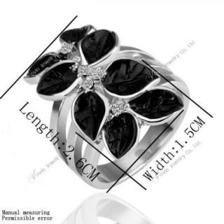 18K Gold Swarovski Crystal GP Black Flower Earring&Ring Set K003 