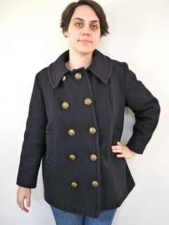 Vtg 60s Cropped Military Style WOOL Pea Coat Peacoat  