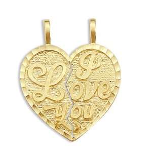 I Love You Breakable Two Heart Pendant 14k Yellow Gold 