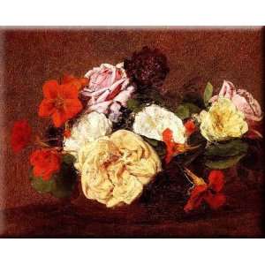  Bouquet Of Roses And Nasturtiums 16x13 Streched Canvas Art 